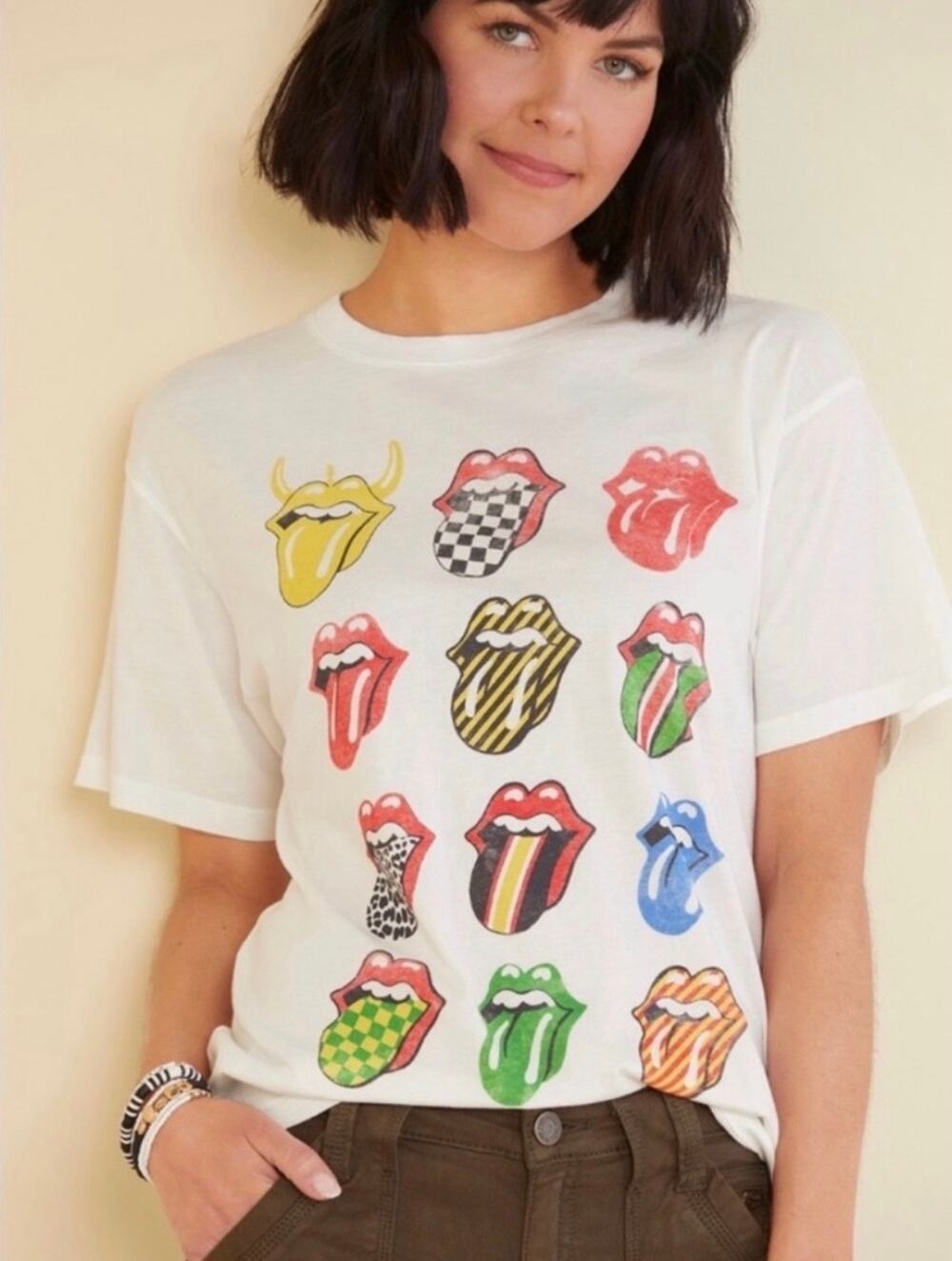 DAYDREAMER NWT Rolling Stones 12 Tongues Tee in Vintage White Size M